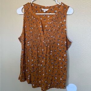 Lucky Brand Brown Smocked Blouse floral